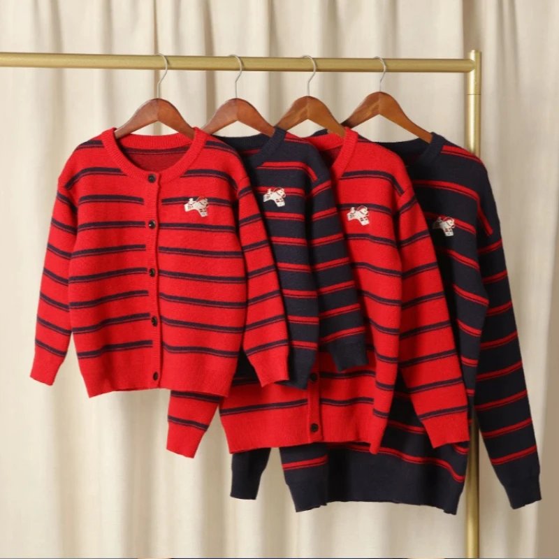 2026 Family Matching Horse Year Zodiac Print Sweater Knitwear for Parents & Kids Men's Round Neck Pullover Women's Cardigan