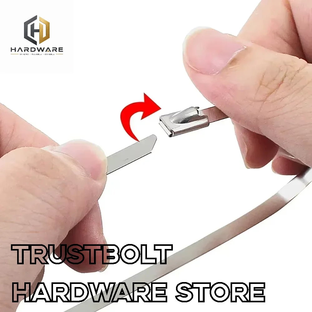 20/100Pcs Stainless Steel Cable Ties Metal Zip Ties Strap for Exhaust Wrap Multi-Purpose Heavy Duty Self-locking Fastening Ring