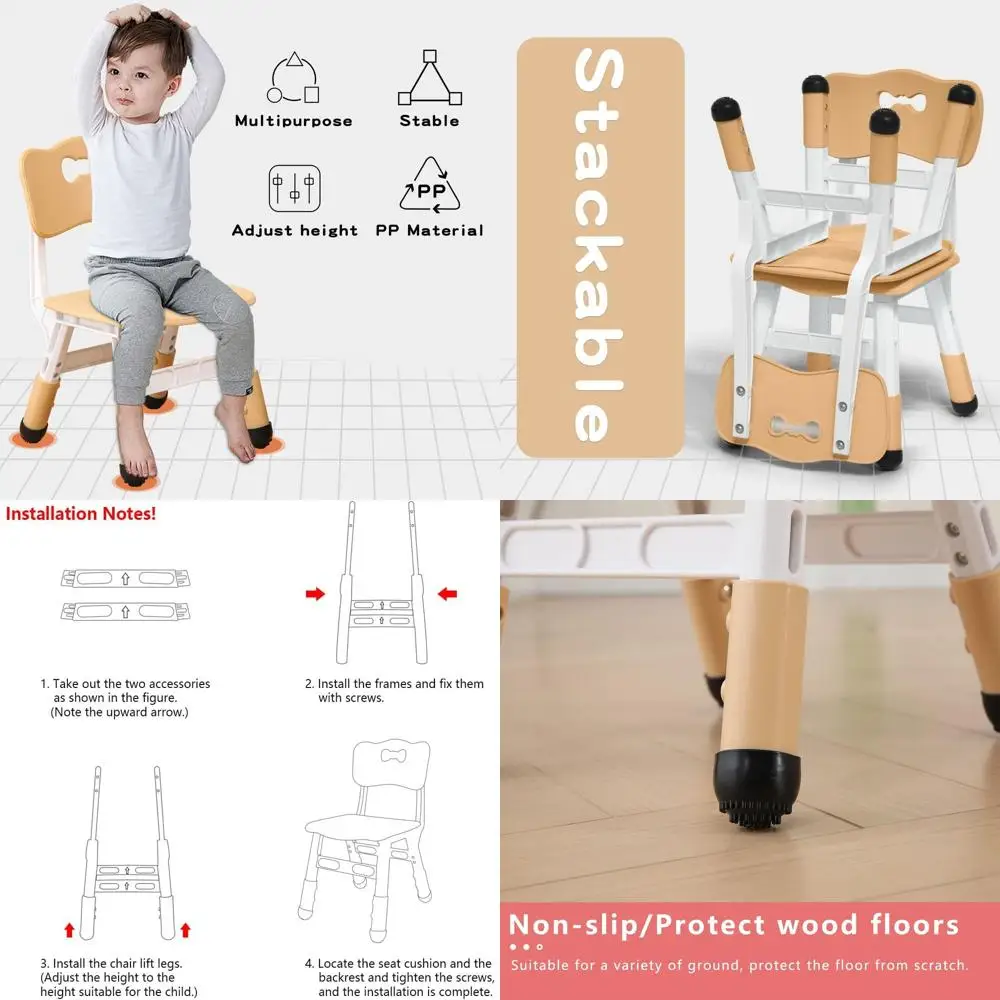 

3-Position Adjustable Kids Chairs for Ages 2-6, 220lbs Capacity, 2-Pack Beige for Home & School