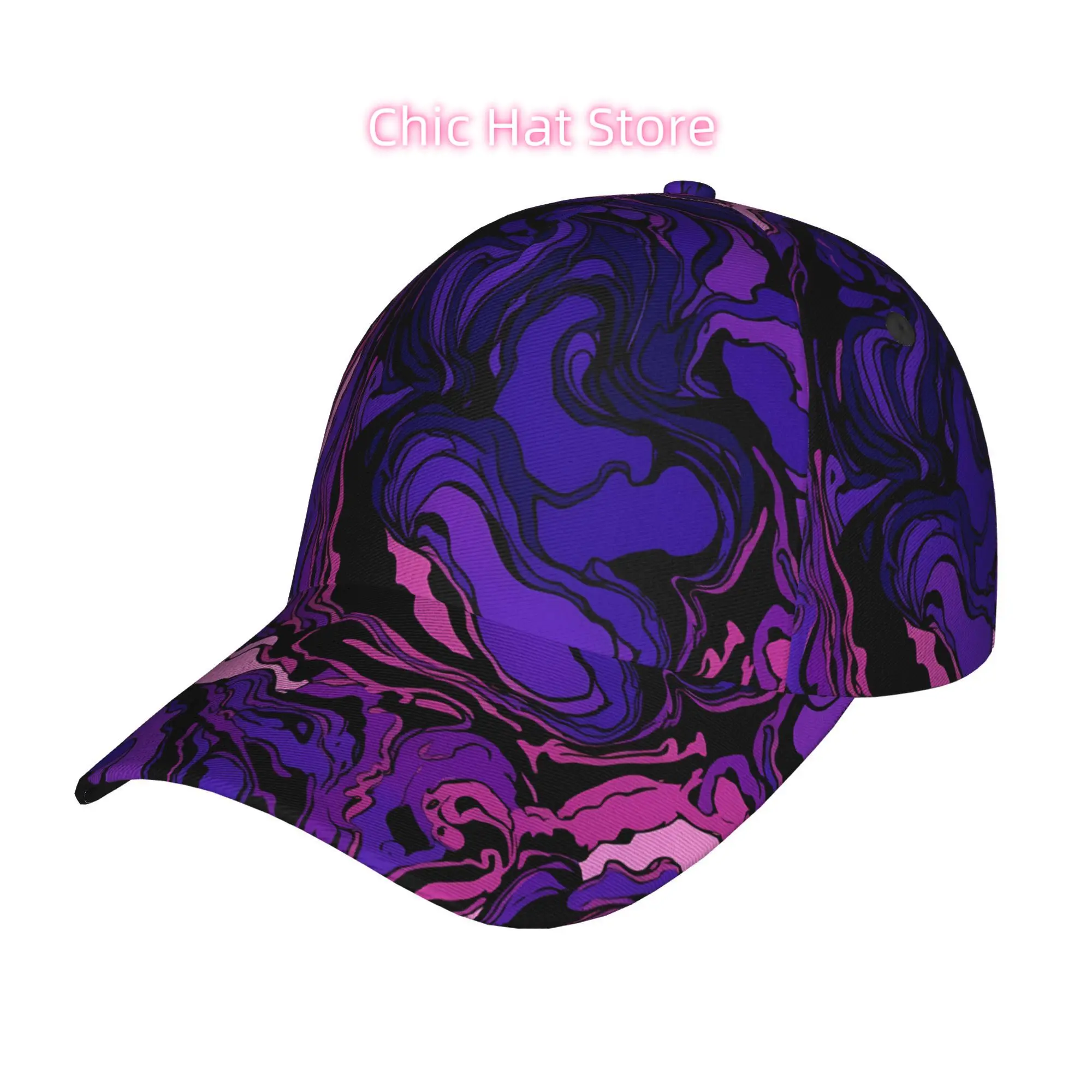 Purple Abstract Pattern, Fashionable Printed Baseball Cap, Curved Brim Baseball Cap, Sports Running Cap, Adjustable Baseball Cap