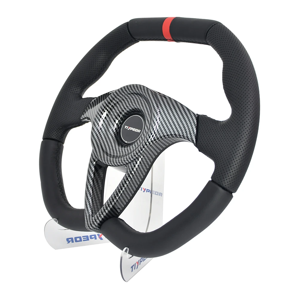 

TIYPEOR 350mm Car Steering Wheel Silver Aluminum Carbon Drift Simulation Racing Game Steering Wheel With D-shaped