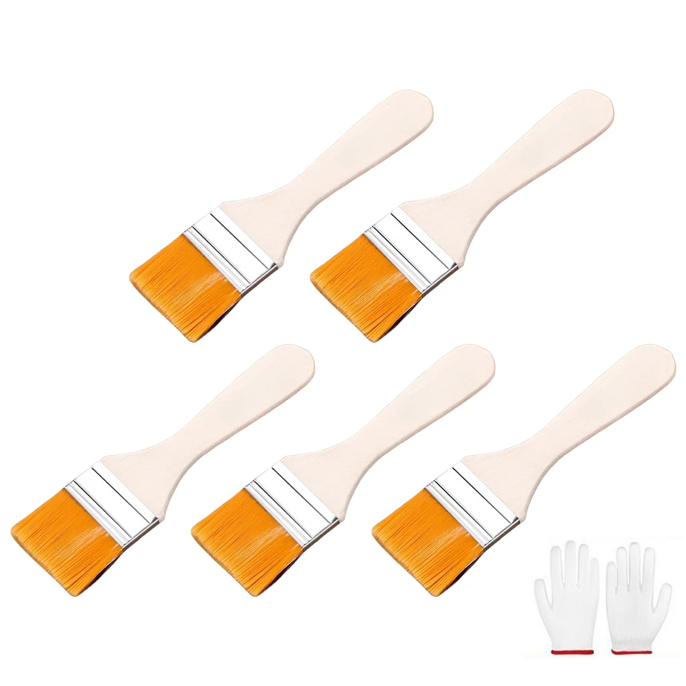 5 Piece Soft Bristle Nylon Brush Set with Glove for Painting Cleaning Dusting and Maintenance Tasks Orange Handle Finish