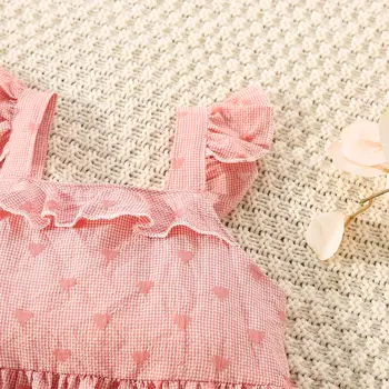 (0-3歲)夏季純棉全印花愛心飛袖女嬰連身裙可愛蕾絲公主裙 10 最佳銷售 幼兒生日禮服 - №8