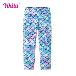 VIKITA Girls Mermaid Print Leggings Girls Pencil Pants Kids Skiny Slim Colorful Dance Performance Pants Children Clothing 3-12Y