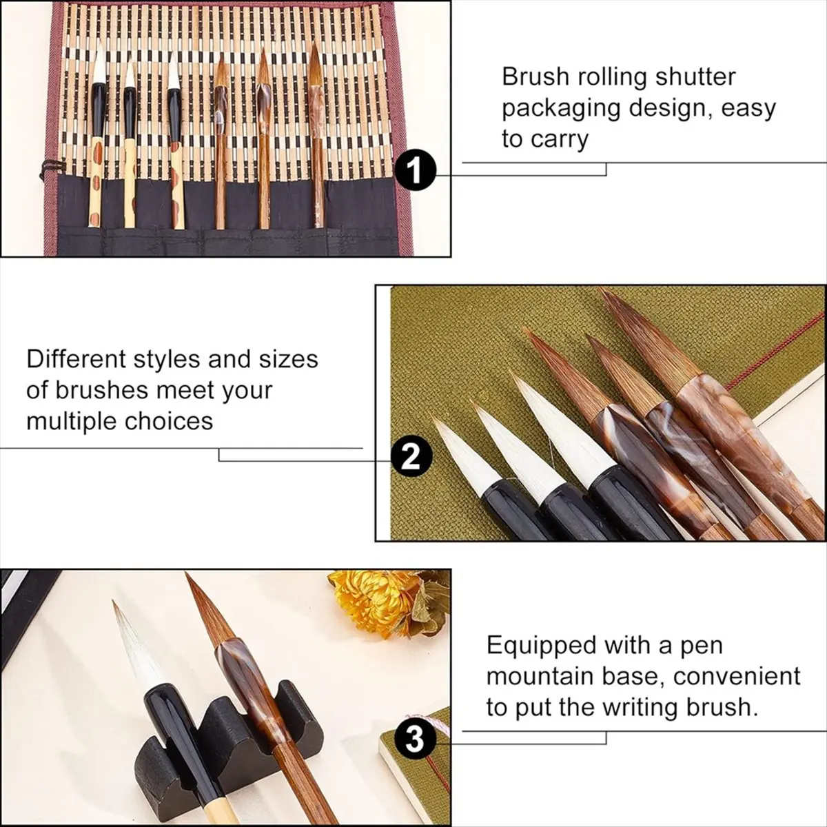 Latest ABBQ-8PCS Chinese Calligraphy Brushes Watercolor Brushes Painting Writing Brush Brush Holder for Beginner