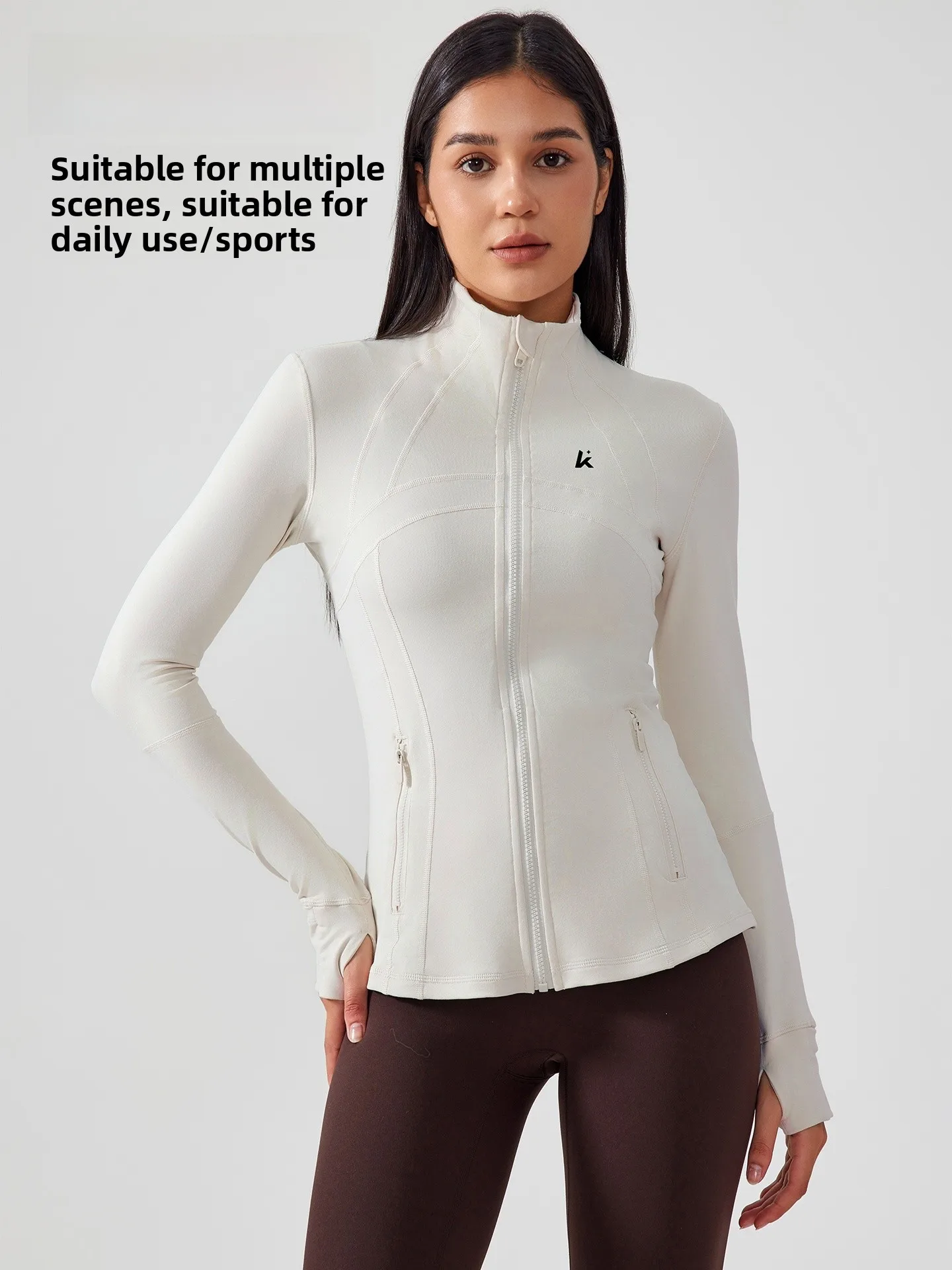 

Outdoor Fitn Yoga Wear Jaet Women's Sport Slimming Warm Waist-Cinching Top Breathable Long Sve Zipper Closure