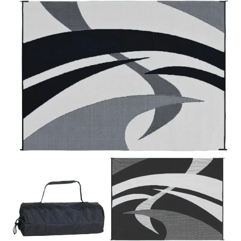 patio/RV camping-swirl (black/white, 9-feet x 12-feet)