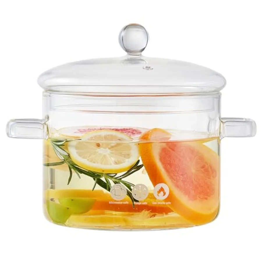 

1900ML 67oz Glass Clear Saucepan with LidBest Handmade Easy Clean Heat Resistant Glass Cooking Pot for Noodles Soup Cereals Fru