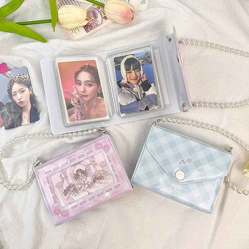 Soporte para sesión fotográfica Kpop, Mini álbum de fotos con cadena de perlas Kawaii, libro de colección de imágenes de Idol, almacenamiento de fotos DIY