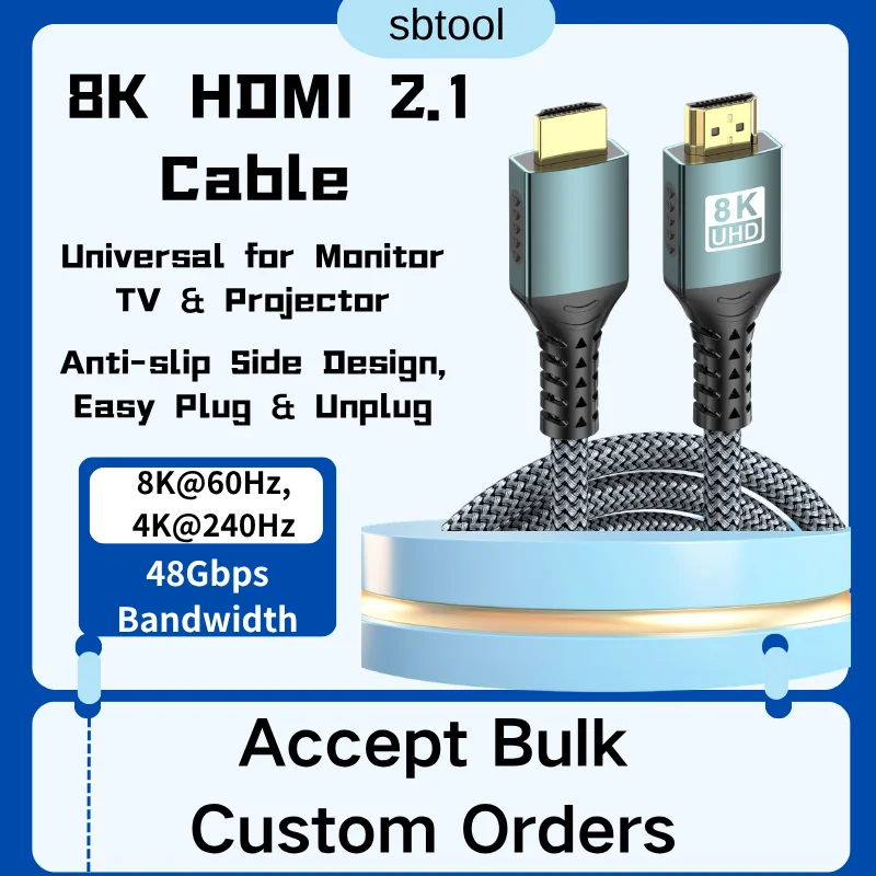 Non Slip HDMI 2.1 Cable 8K60Hz 4K240Hz 48Gbps UHD Video Cord for Monitor TV Projector PS5