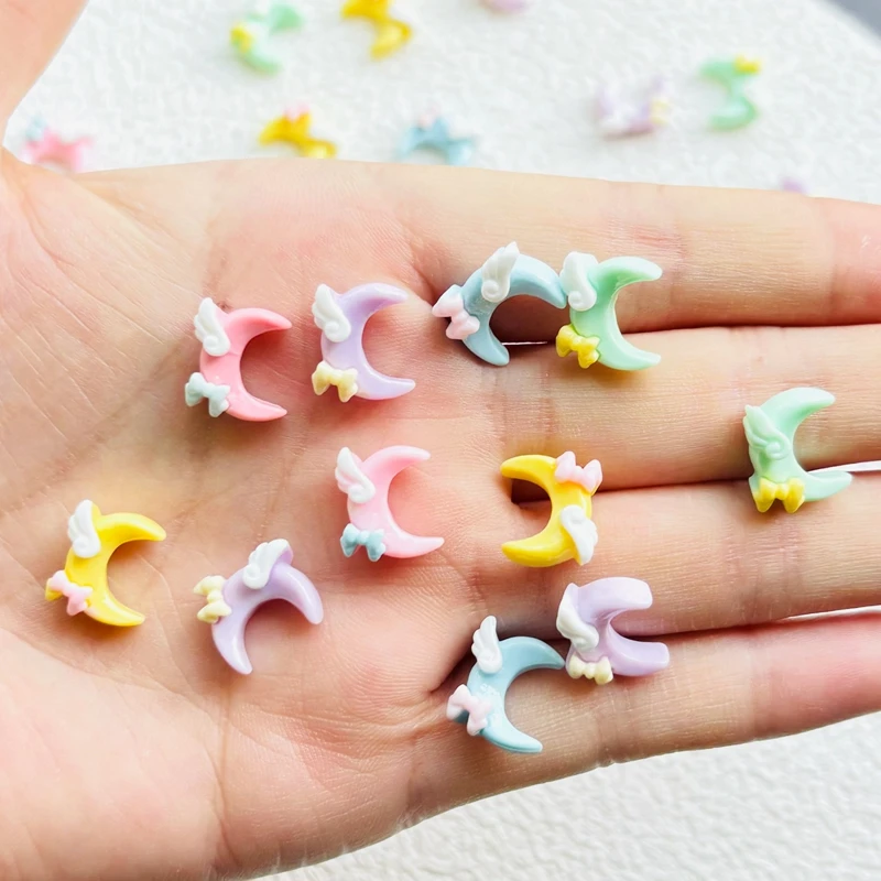 30 Pcs New Cute Mini Resin Cartoon Bow Knot, Moon Series Flatback Ornament Jewelry Making Manicure Hairwear Accessories