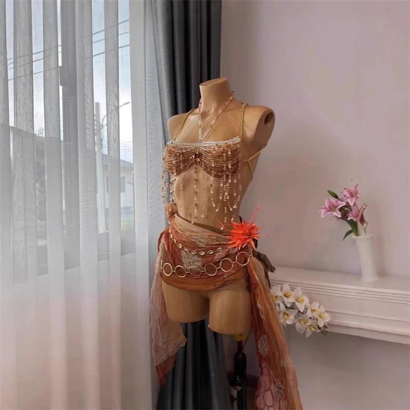 

Beaded Jewel Bra Body Chain Colorful Crop Top Elegant Back Detail For Women Sexy Festival Rave Beach Party Swimwear Accessory