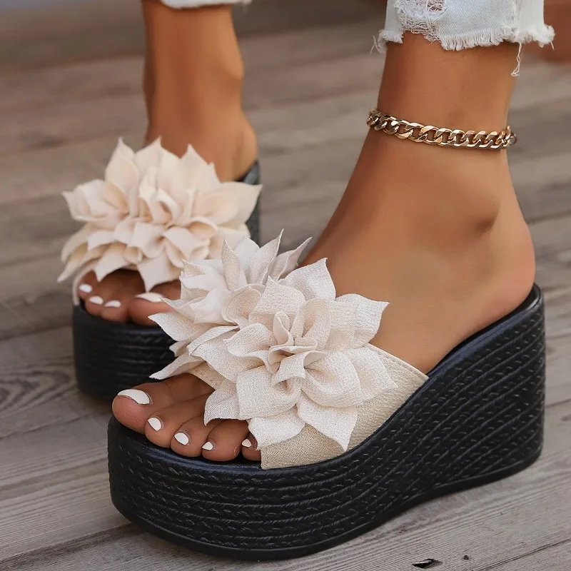 New 2024 Fashion Wedge Sandals Women's Slippers Summer Beach Flower Slippers Women's High Heels Women's Fashion Slippers