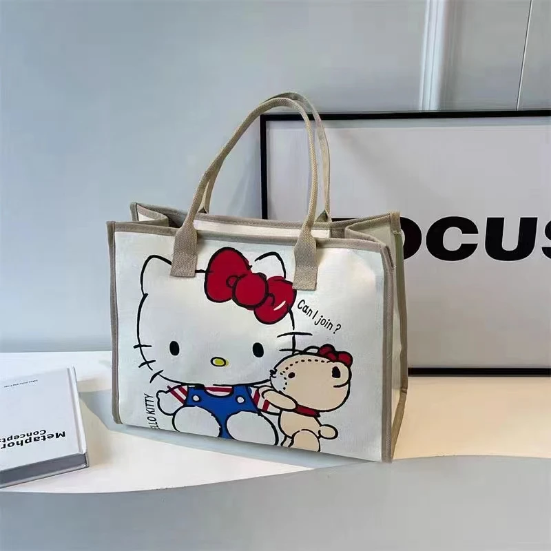 Olá kitty sanrio y2k sacola de lona, bolsa de ombro de lona fofa, bolsa de anime de desenho animado para escola trabalho viagem compras mochila