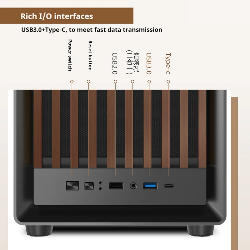 Power Train Zhenjie G1 PC Case MATX Wooden Panel Glass Side-Transparent Support 240/360 Water-Cooled Computer Case TYPE-C Port