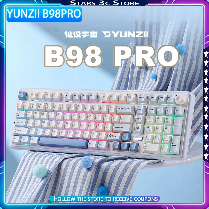 YUNZII B98PRO Mechanical Keyboard Wireless Tri Mode Support QMK/VIA with Multi-function Knob Office Office Gaming Keyboard