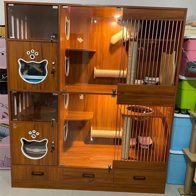 Pet Furniture Cat lovers Favorite Wooden House cat food storage container Cabinet Cage Cat dog House Cage with drawer