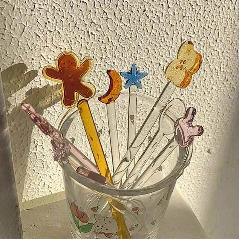 1pc Cute Glass Stirrer Kawaii Sakura Cat Paw Stirring Cocktail Drink Stirring Sticks Reusable Drink Mixer Drinks Decor Muddler