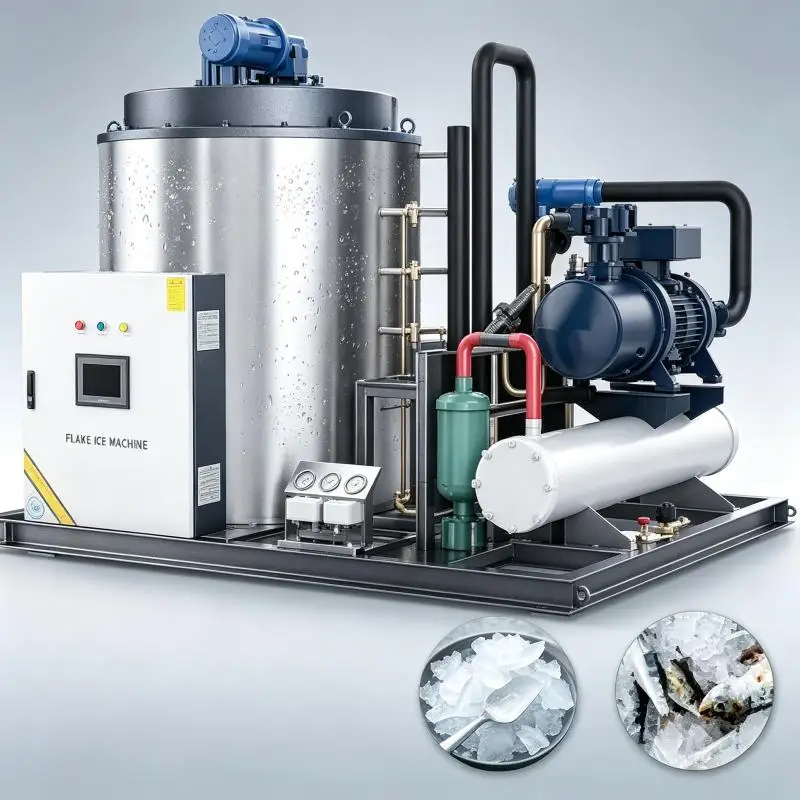 Flake Ice Machine Commercial Stainless Steel Ice Maker Fast Production Cooling System for Fish Seafood Storage