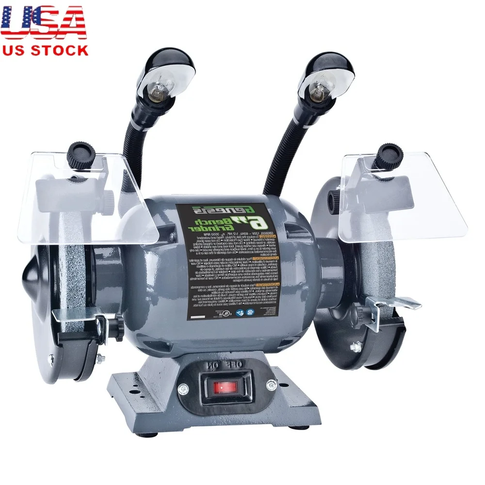 

1/2HP 6Inch Bench Grinder with Adjustable Tool Rests Eye Shields Flexible Gooseneck Lights Grinding Sharpening Metal