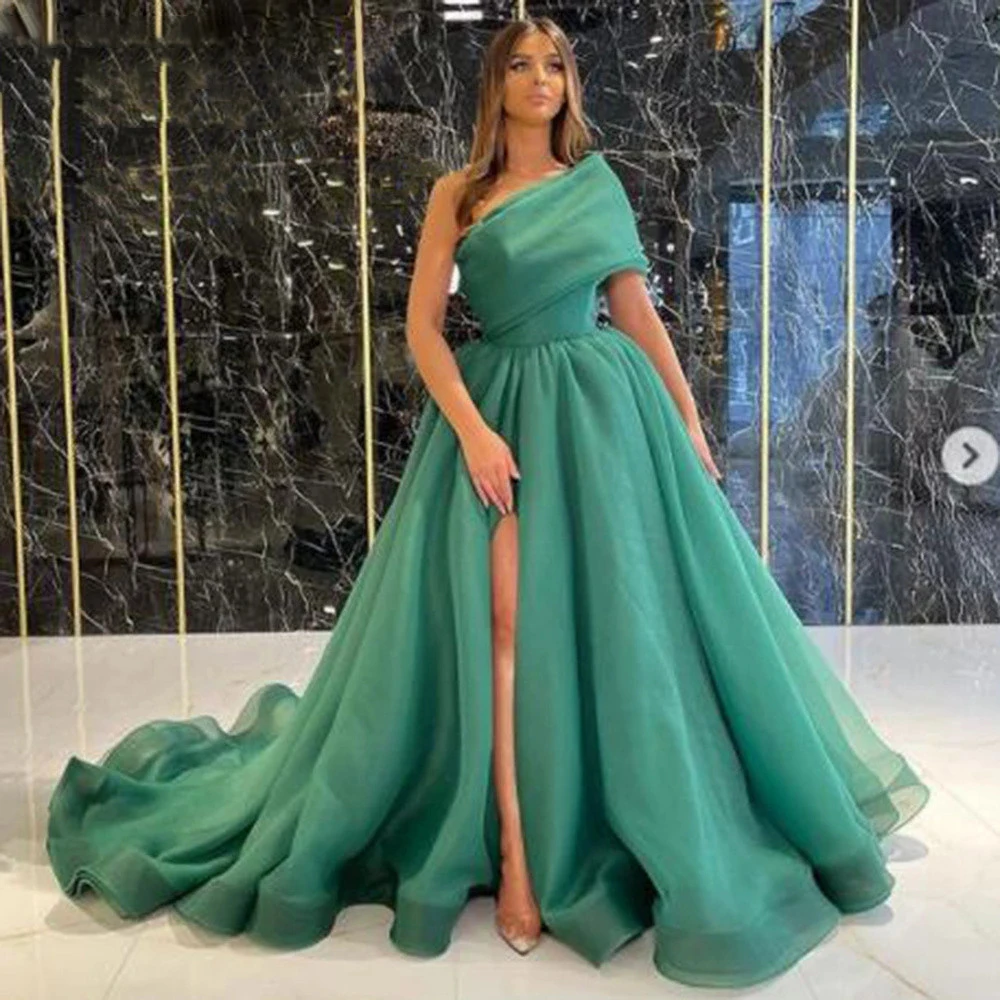 Lily High Split Prom Dress Tulle Wedding Evening Dresses Party Dress One Shoulder Court Train Prom Gown robe de bal Customized