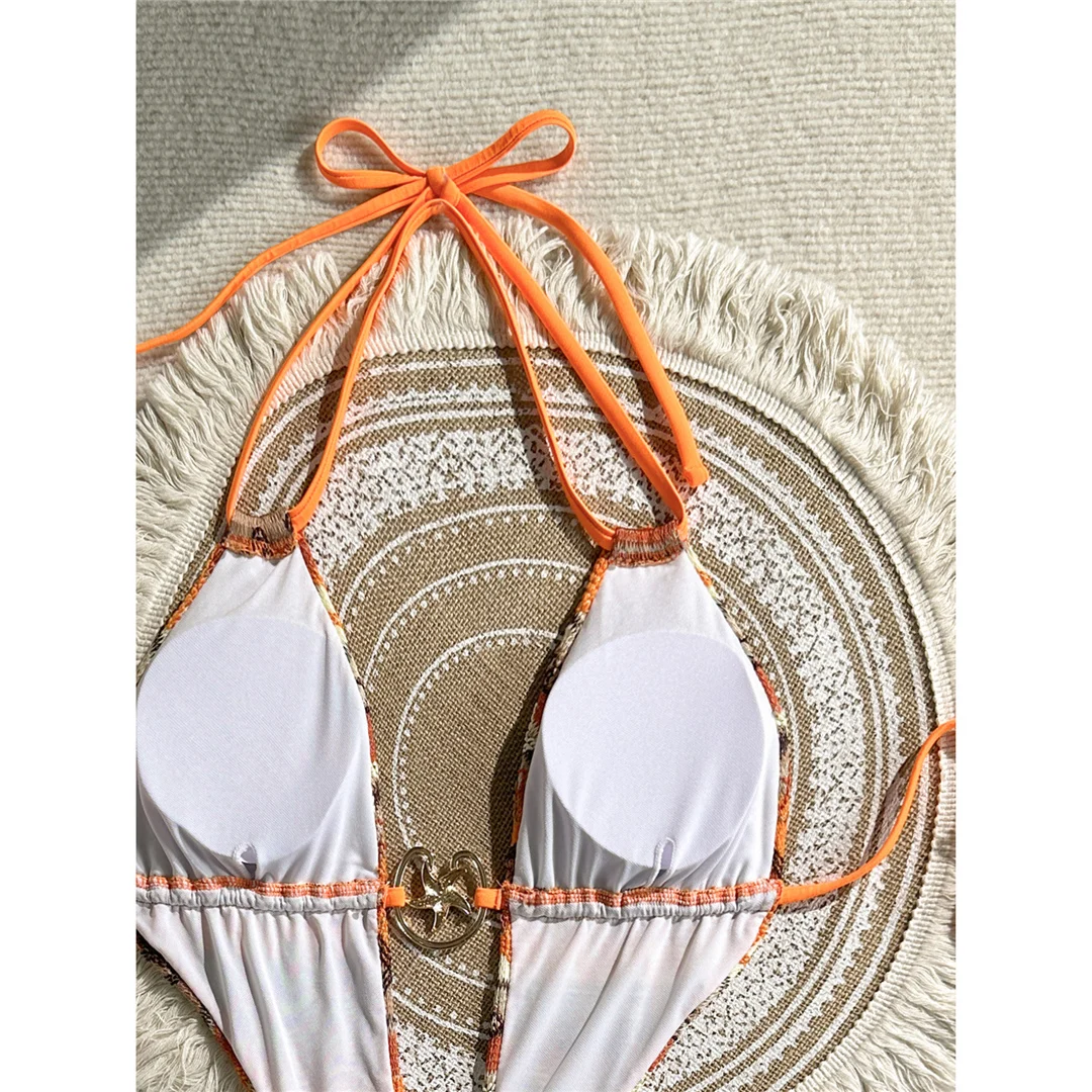 Sexy bedruckter Trikini-Badeanzug mit tiefem V-Ausschnitt für Damen, einteiliger Badeanzug, Damen-Badeanzug mit Neckholder, rückenfreie Shorts, Badebekleidung, Badeanzug V7960 – Detail 9