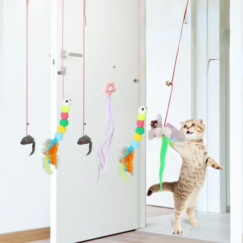 7pcs Random Cat Toy Swing Sticky Disc Elastic Hanging Door Teasing Cat Rope Long Rope Teasing Cat Cat Toy Cat Accessories