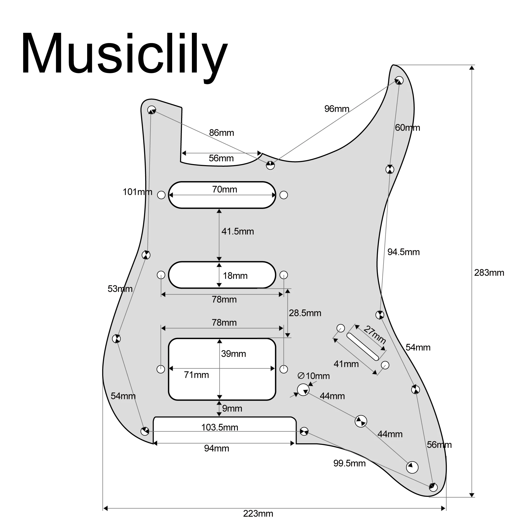 Musiclily Pro 11-Hole Modern Style ST HSS Guitar Pickguard for American/Mexican Fender ST Floyd Rose Bridge Cut