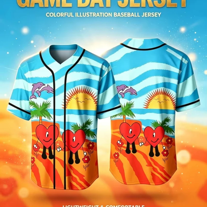 2026 Summer Bad Bunny Un Verano Sin Ti Rapper Baseball Jersey Soft Casual Short‑Sleeve Sport Top Unisex Tees for Men Women Kids