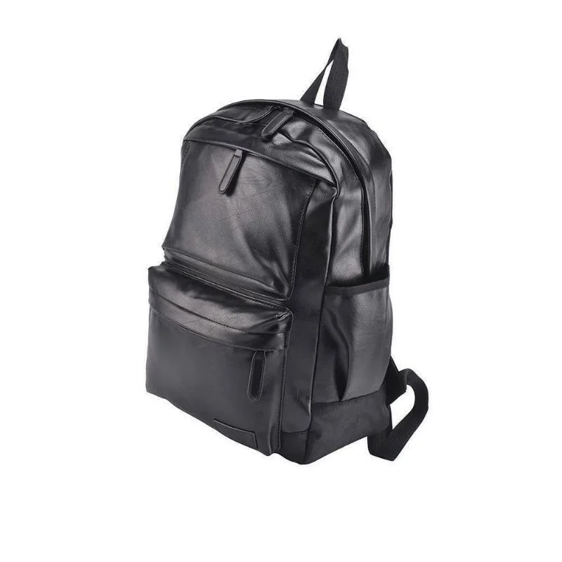 Mochila para ordenador portátil para hombre y mujer, morral grande de cuero impermeable para viaje, bolso escolar negro suave con correas