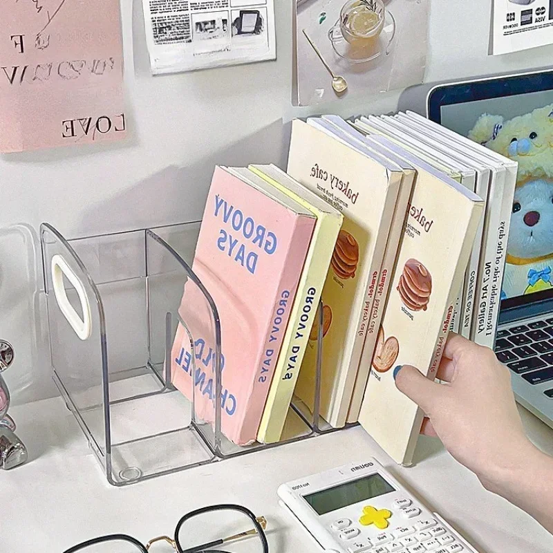 

Удобные прозрачные акриловые подставки для книг с ручкой, настольный органайзер, разделенная подставка для книг, настольная сортировочная стойка, учебные принадлежности