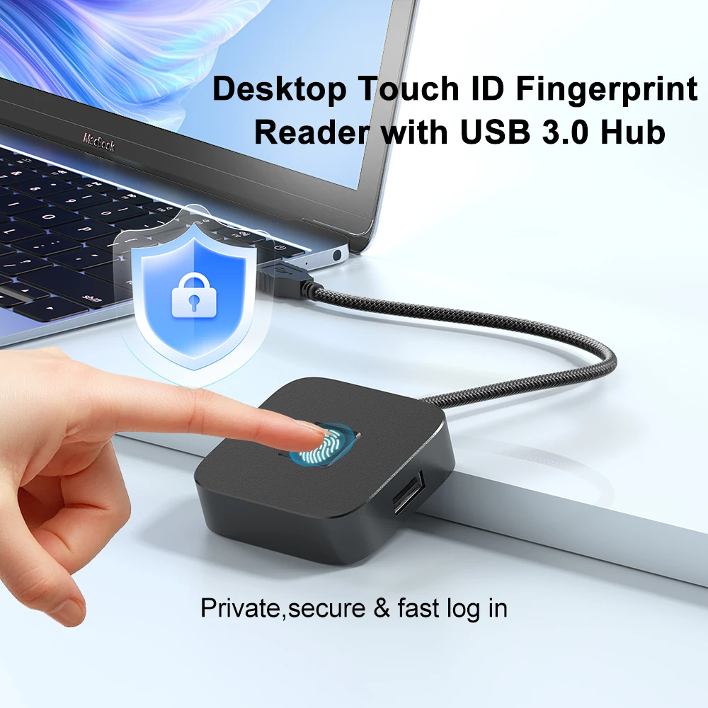 Portable Windows Hello USB 3.0 Hub Touch ID Fingerprint Reader Plug & Play for Laptop Desktop Windows 10/11/12