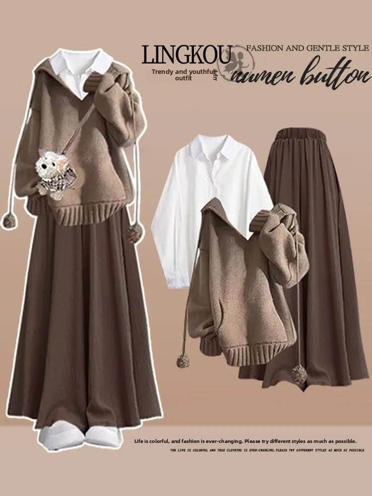 

Lazy Sle Autumn Winter Women's Tee-Piece Set Hoodie Base irt High Waist Slimming Casual Pants Comfortable Faion Outfit