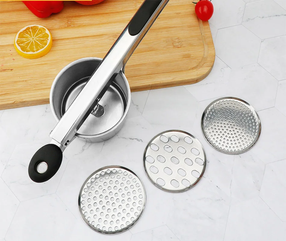 Stainless steel potato press, silicone handle, potato grater, baby food grater