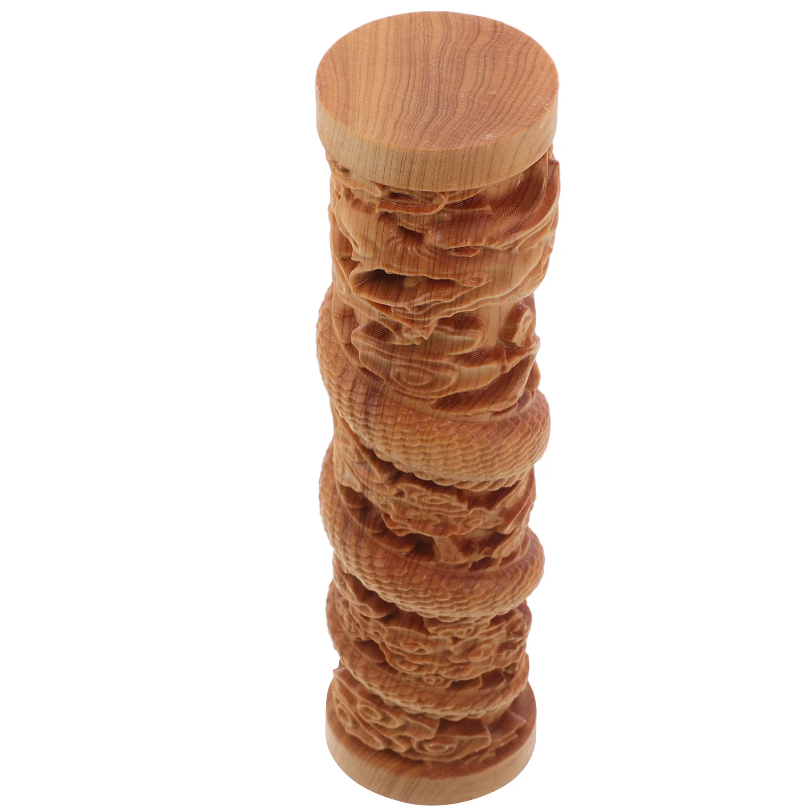 

Wooden Dragon Pillar Desk Ornament Handcrafted Detailed Carving Peace Symbol Home Office Decoration Elegant Sculpture Miniature