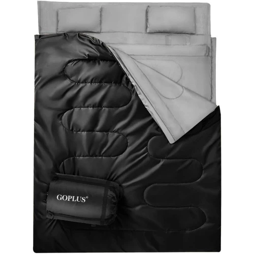 

Двуспальный спальный мешок для взрослых и детей, размер Queen Size XL, на 2 человек, для холодной и теплой погоды, всесезонный, водонепроницаемый, легкий, с 2 подушками.