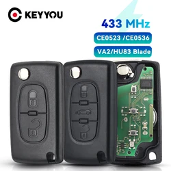 Keyyou 2/3 Knoppen Filp Afstandsbediening Auto Sleutel 433Mhz Voor Citroen C1 C2 C3 C4 C5 Berlingo Picasso Voor Peugeot 207 307 ID46 CE0536 CE0523