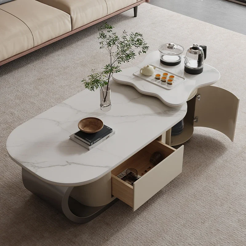 عجلات التخزين الطبيعي طاولة القهوة درج البيضاوي فريد طاولة القهوة صالون تصميم الحد الأدنى Mobili Per Il Soggiorno الأثاث #3