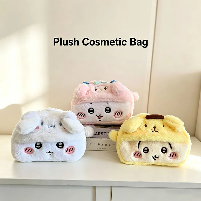 Kawaii Chiikawa Plush Cosmetic Pouch Large Capacity Pencil Case Soft Stuffed Stationery Bag Cute Desk Organizer Birthday Gift