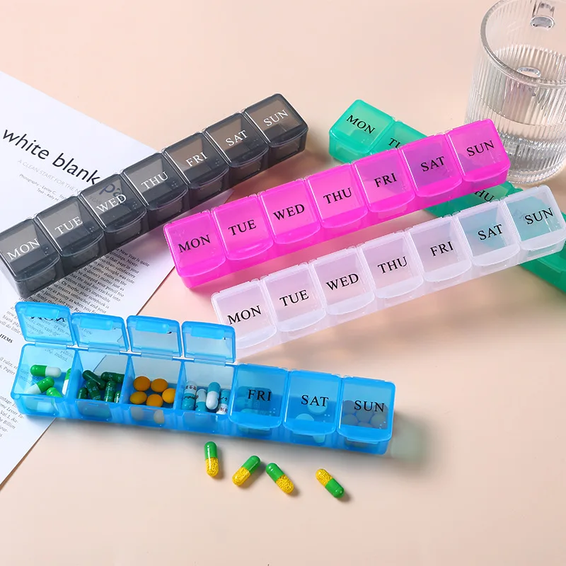 Tragbare wöchentliche Pillen-Medizinbox, 5 Farben, Tablet-Aufbewahrungsbehälter, 7 Tage Fall, Medikamentenabgabe, unabhängiges Gitter, heiß