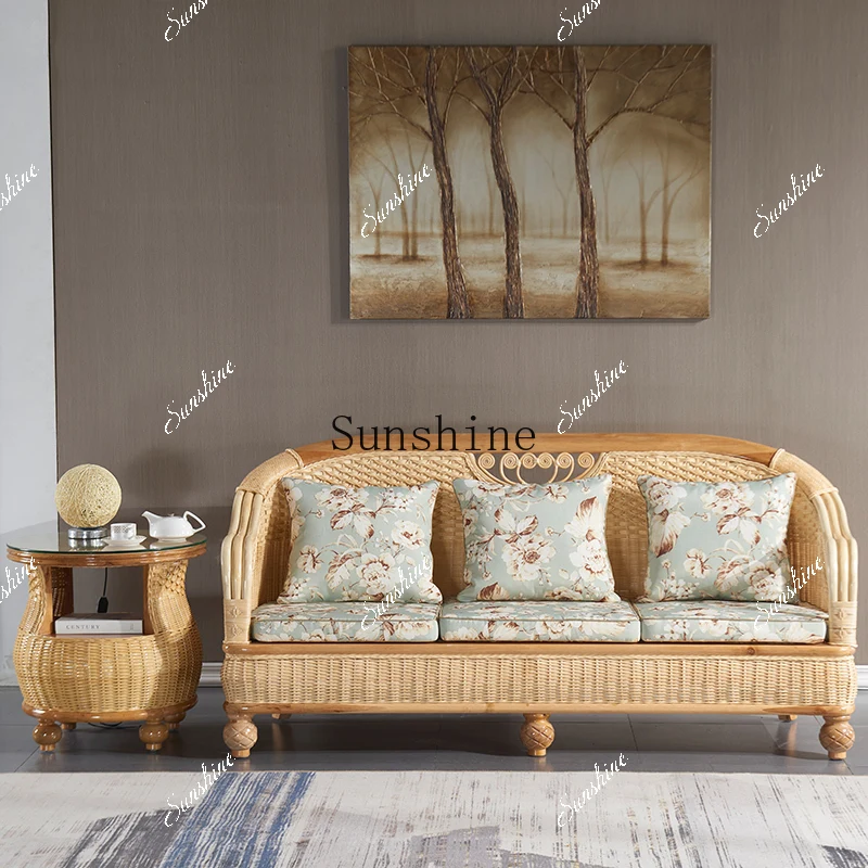 Rattan sofa three-person living room natural rattan furniture combinationE