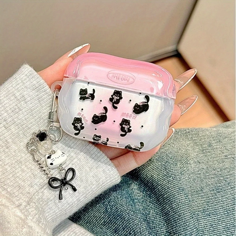 

[Jm] Pink smudged polka dot black cat suitable for Apple airpods4 protective case wireless bluetooth universal earphone case