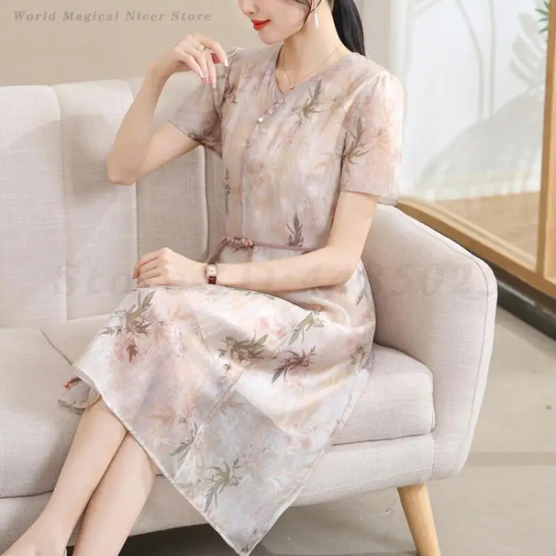 

Элегантное ретро улучшенное традиционное китайское платье Cheongsam, женское платье трапециевидной формы Qipao, новое платье с цветочным принтом в китайском стиле, праздничное платье