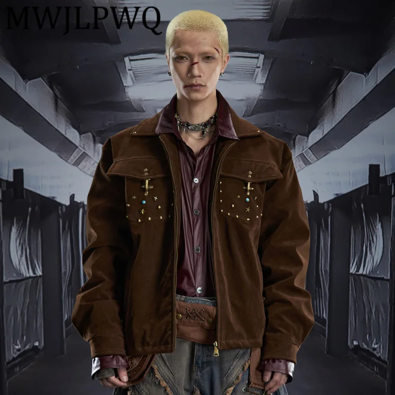 

MWJLPWQ Мужское утепленное пуховое пальто с флокированными заклепками и лацканами высокого класса, теплые повседневные топы с длинными рукавами, новинка зимы 12854