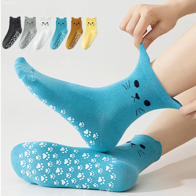 

Носки для йоги с мультяшным котом, противоскользящие профессиональные носки для пилатеса, женские спортивные носки для фитнеса и аэробики в помещении, женские спортивные носки