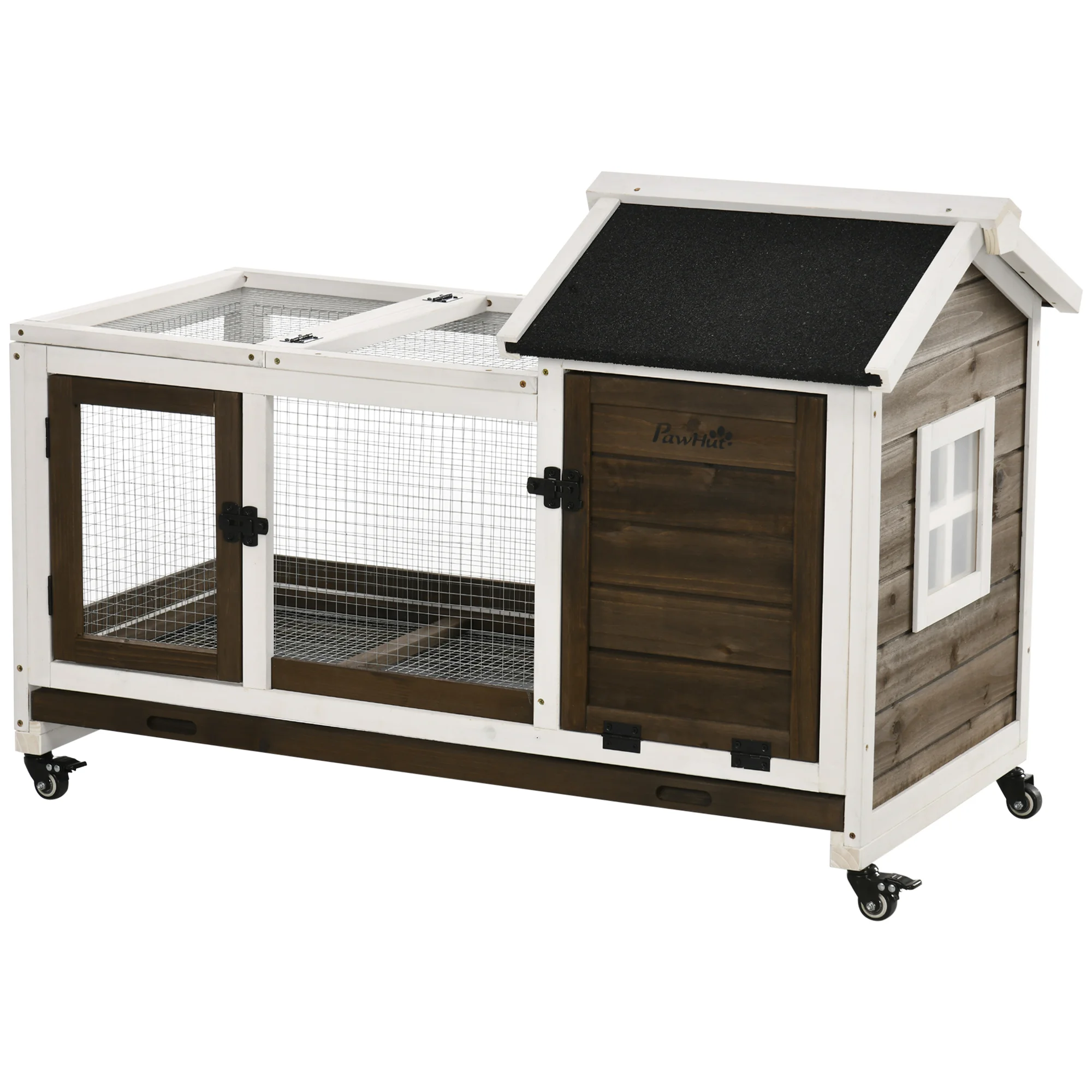 PawHut wooden rabbit Hutter with wheels 108x58x73,5 cm with open roof Corral