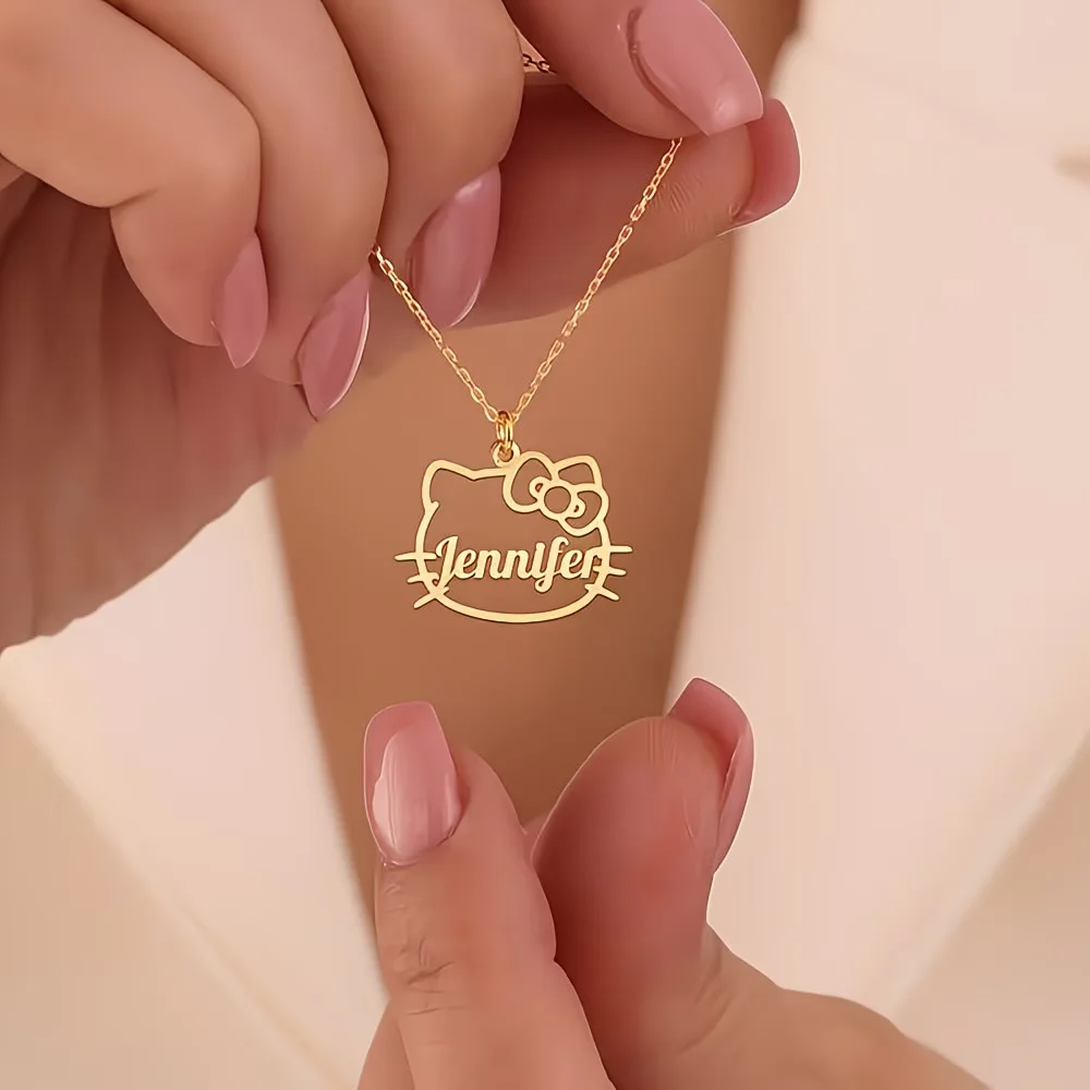 Customize Hello Kitty Name Necklace For Women Gold Color Stainless Steel Anime Character Sanrio Jewelry Birthday Personalization
