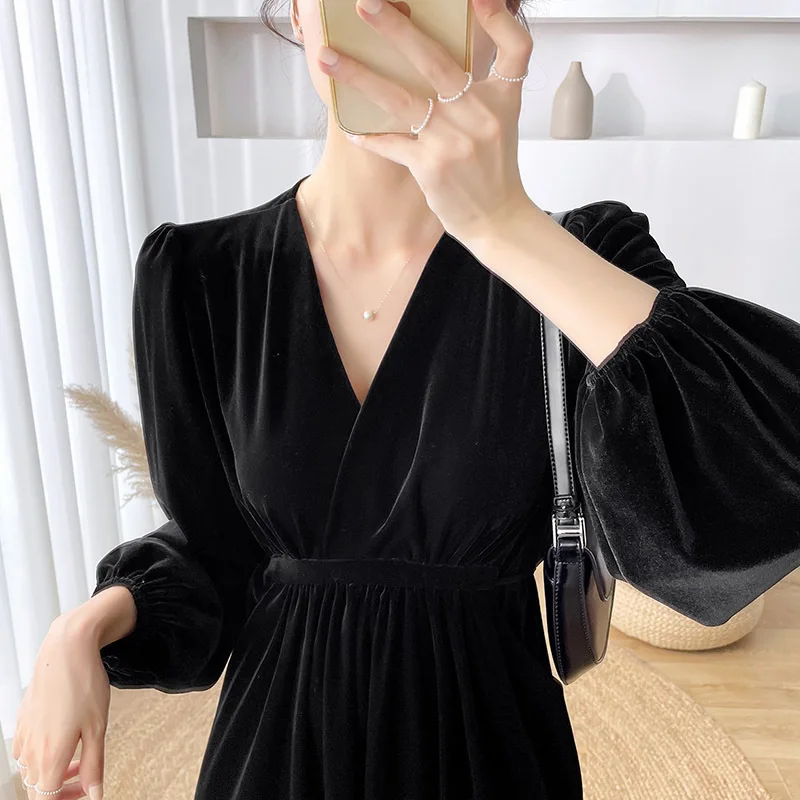 Autumn Winter Plus Size Maternity Dress Full Sleeve V Neck Pregnancy Long Dress For Pregnant Women Black Pleuche Evening Clothes