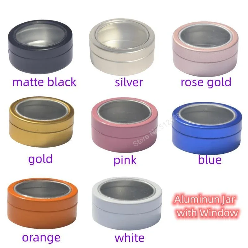 100pcs 20ml Nail Art Accessories Storage Box Aluminum Jars with Clear Window Empty Cosmetic Metal Tin Containers Packaging Cans