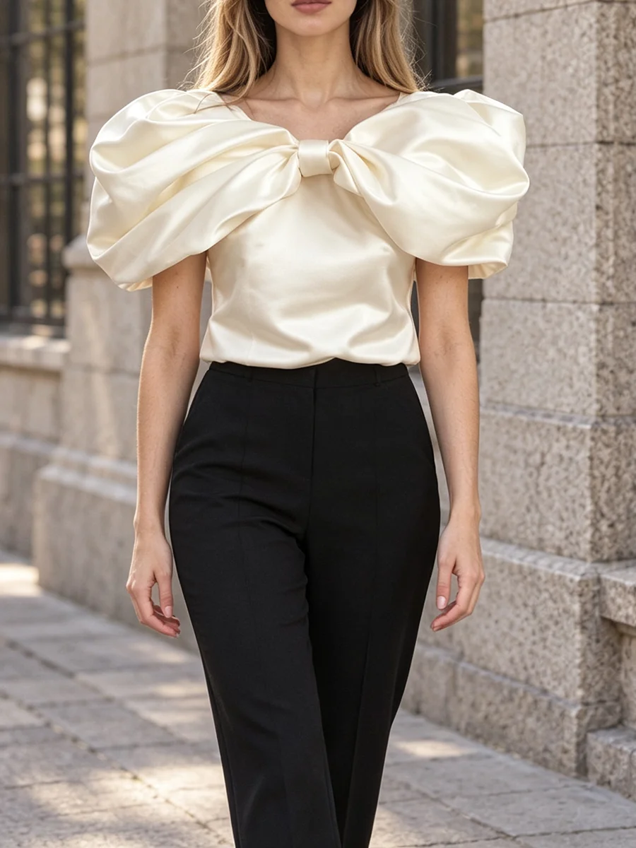TWOTWINSTYLE Bowknot Spliced Pleated Slimming Top for Women Strapless Sleeveless Patchwork Zipper Temperament T Shirt Female New